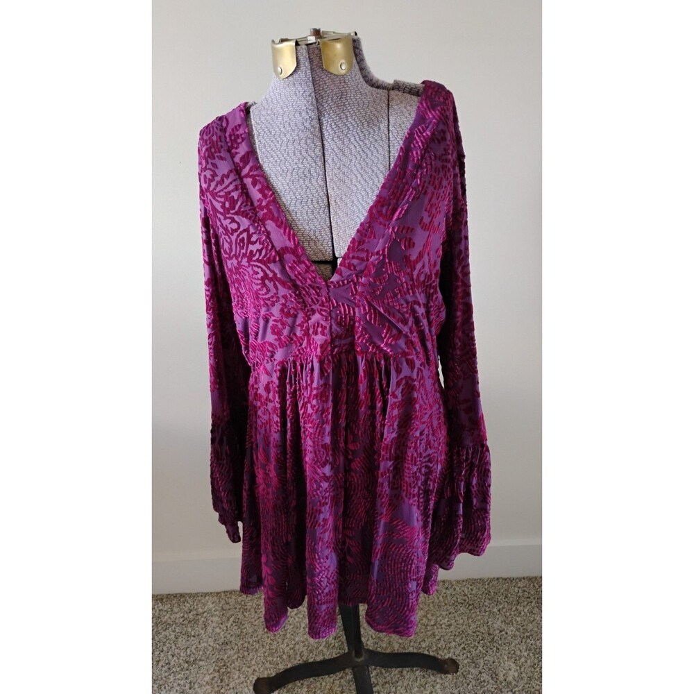 Y2k Paris Mues Babydoll Mini Dress Women's Burnout Fairy Core Gypsy Magenta M EC